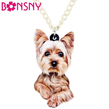 

Bonsny Statement Acrylic Fluffy Yorkshire Terrier Dog Necklace Pendant Collar Cartoon Animal Jewelry For Women Girls Ladies Bulk