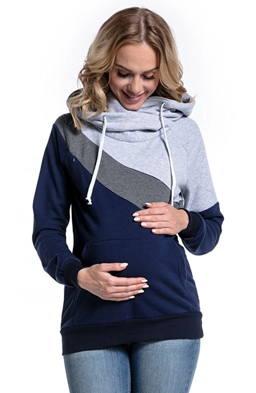 Зимняя одежда кормящих средства ухода за кожей для будущих мам толстовки для беременных и кормящих женщин беременность с капюшоном Топ