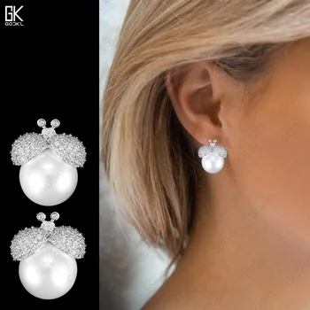 

GODKI Luxury Insect Imitation Pearls Stud Earrings for women Wedding Crystal Zircon CZ Dubai Bridal Earring Bohemian Hot 2018