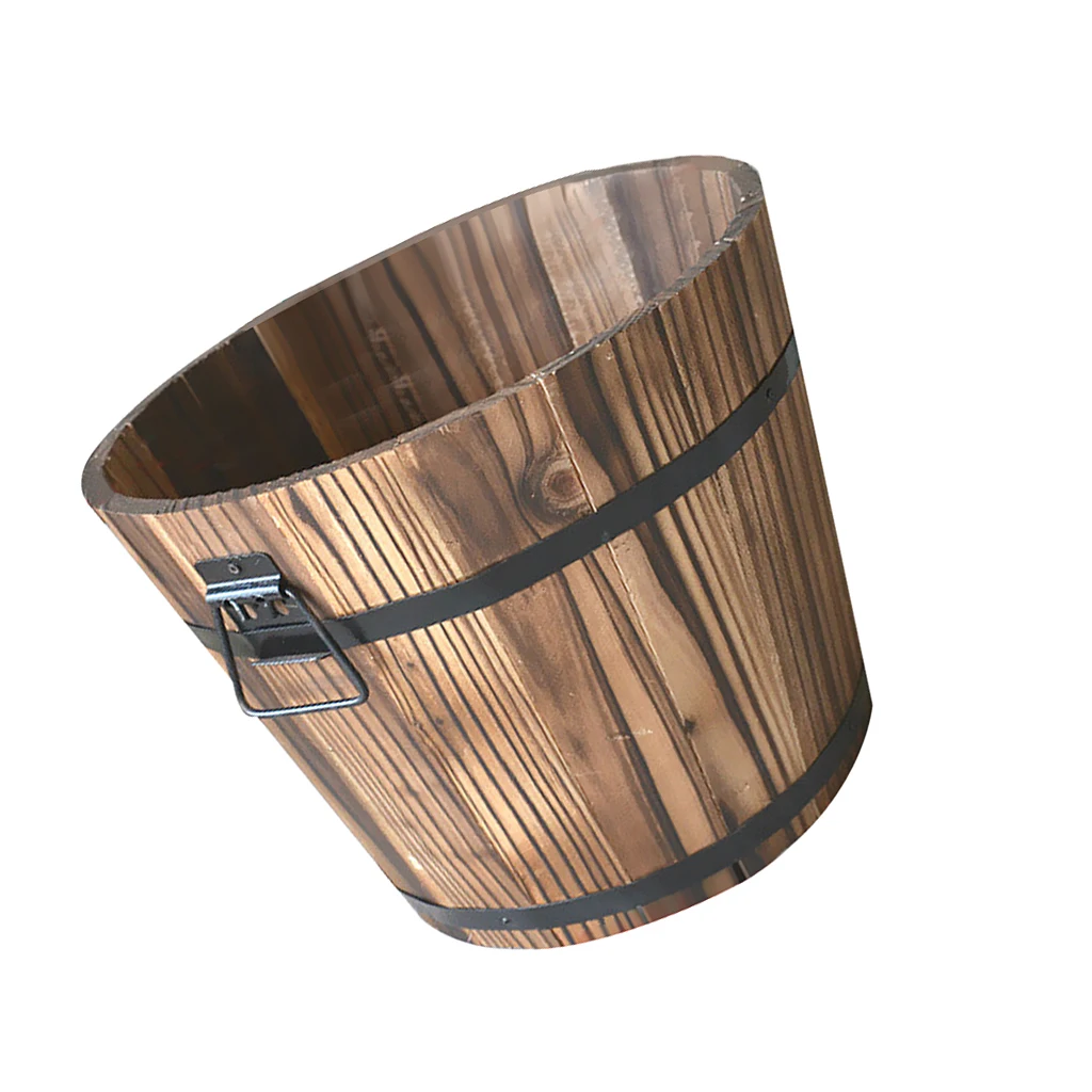High quality Wooden Bucket Pot Flower Planter Barrel Patio Garden Outdoor Home Decor #1 S