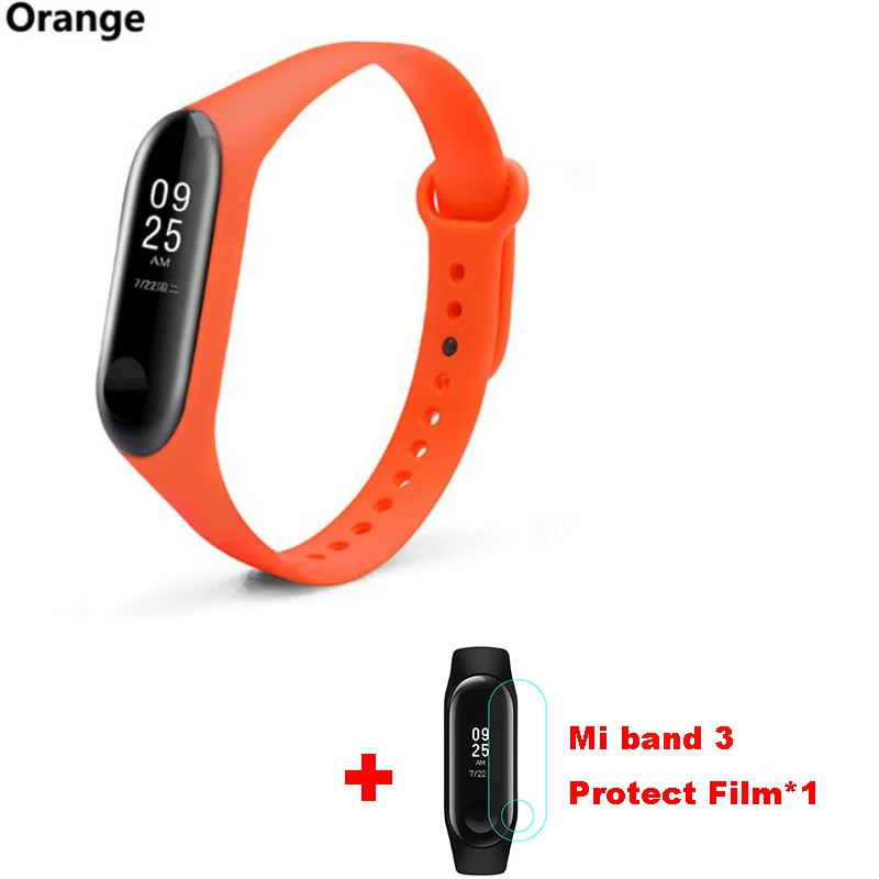 Mi band 3 силиконовый ремешок на запястье для оригинального Xiaomi mi Band 3 mi 3 умный сменный ремешок на запястье mi band 3 с защитой экрана - Цвет: Orange