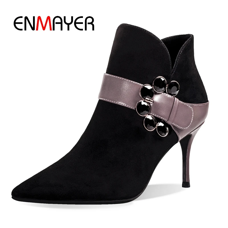 

ENMAYER Pointed Toe Ankle Chelsea Boots Slip-On Ankle Boots Booties 2020 Woman Winter Boots Size 34-39 ZYL1572