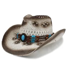 Женская и Мужская Западная ковбойская шляпа с богемной лентой, ручная работа, плетение, Пляжная, солнцезащитная, ковбойская, джазовая шляпа, размер 58 см
