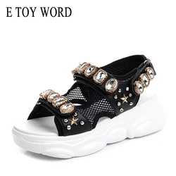 E TOY WORD Genuine Leather rhinestone sandals female 2019 summer muffin Thick bottom rivets breathable mesh sandals women shoes E TOY WORD Genuine Leather rhinestone sandals female 2019 summer muffin Thick bottom rivets breathable mesh sandals women shoes