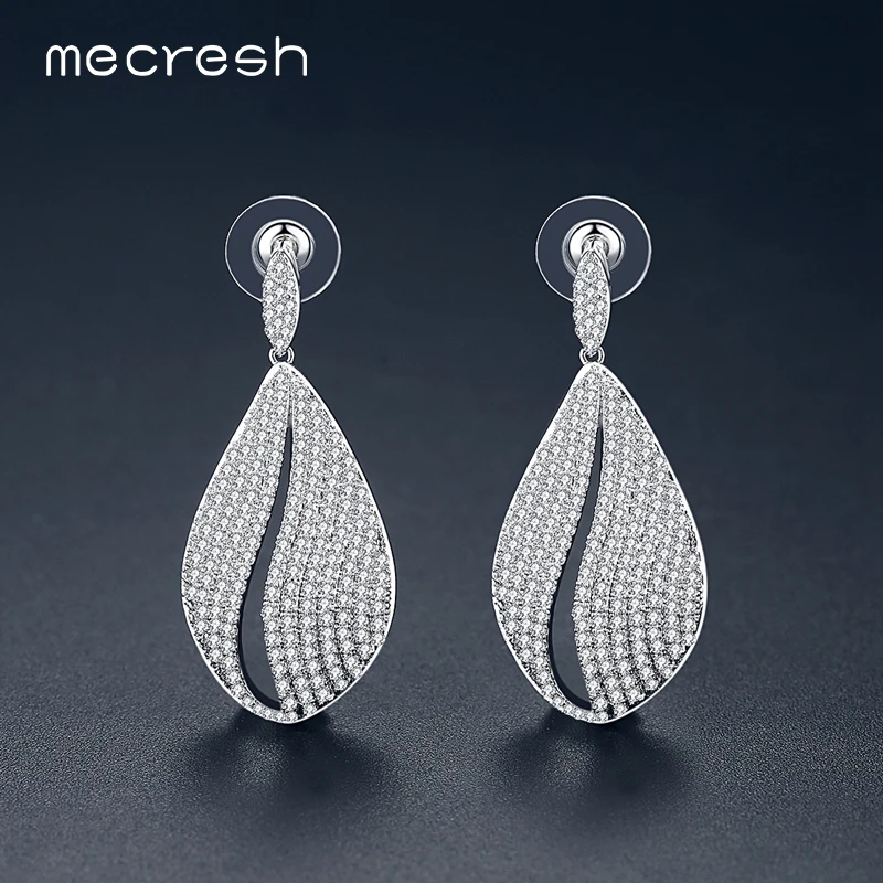 Mecresh Korean Micro Round CZ Teardrop Dangle Earrings for Women Luxury Bridal Piercing Earrings 2022 Wedding Jewelry MEH1106