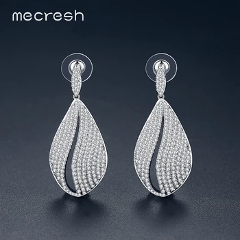 

Mecresh Korean Micro Round CZ Teardrop Women Dangle Earrings 2018 Luxury Bride Earrings Fashion Wedding Jewelry Christmas EH1106