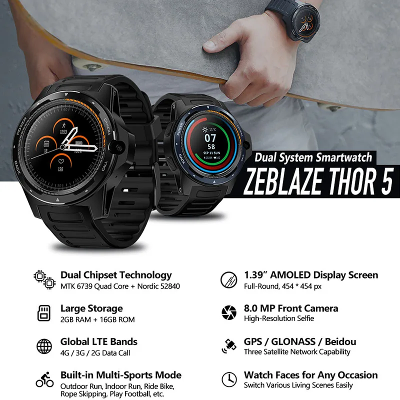 Presale Zeblaze Тор 5 4G Смарт часы телефон 8MP Камера Двойная система gps 1,39 ''2 ГБ+ 16 Гб монитор сердечного ритма для мужчин и женщин умные часы