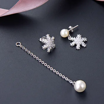 

S925 sterling silver pearl earrings women's fashion zircon long earrings jewelry