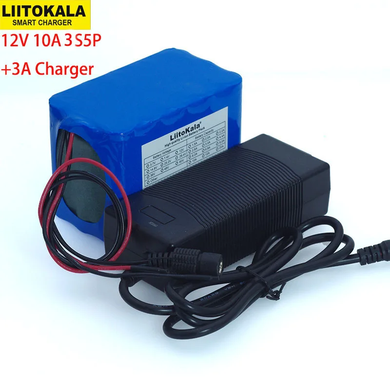 Liitokala 12 В 10Ah большой емкости 18650 литий-ионный аккумулятор 12,6 в 10000 мАч с печатной платой защиты+ 12,6 в 3 а зарядное устройство