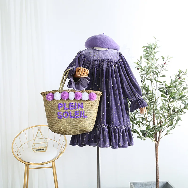

Autumn 2019 new Korean girls temperament velvet dress five-pointed star princess long sleeve dress
