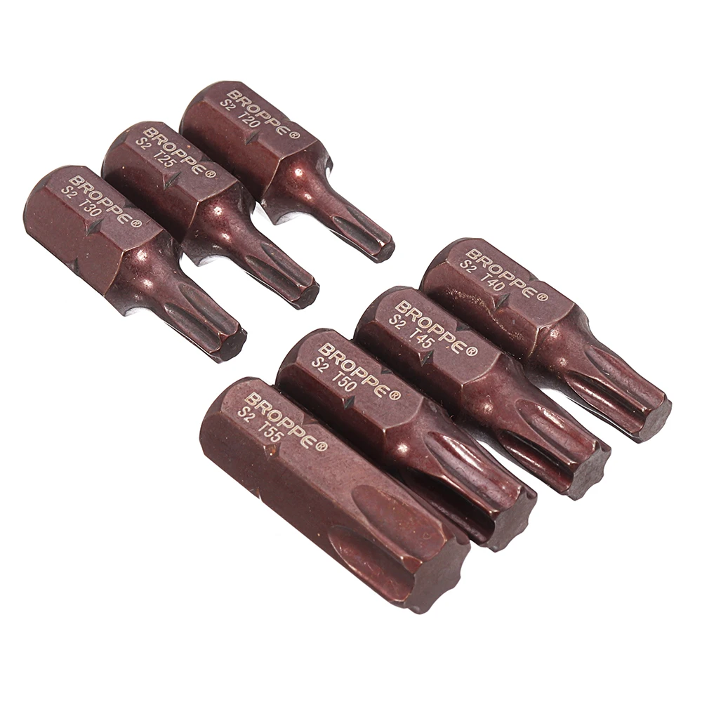 Broppe 7 шт. T20/T25/T30/T40/T45/T50/T55 30 мм Torx Магнитная S2 Сталь ОТВЕРТОЧНЫМИ 10 мм шестигранным хвостовиком для воздействия отвертка