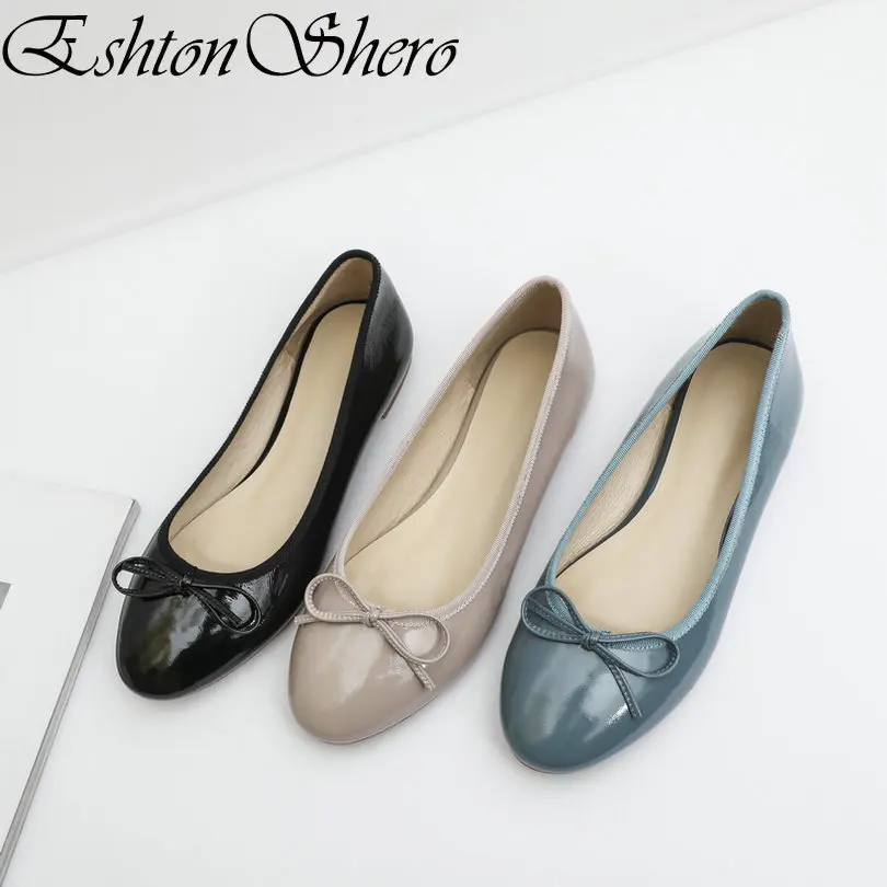 

EshtonShero Women's Boat Shoes Flats Patent Leather+PU Flat Heels Summer Pointed Toe Blue Basic Ladies Wedding Shoes Size 3-8