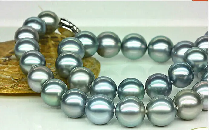 

HOT## Wholesale FREE SHIPPING > stunning 18"10-11mm round tahitian silver grey pearl necklace 925SILver clasp