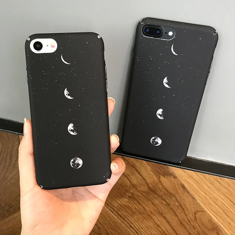 

Black With White Moon Space Hard PC Case For iPhone 7 6 6S Plus 8 8Plus Matte Full Cover Protective Phone Bags for iPhone X