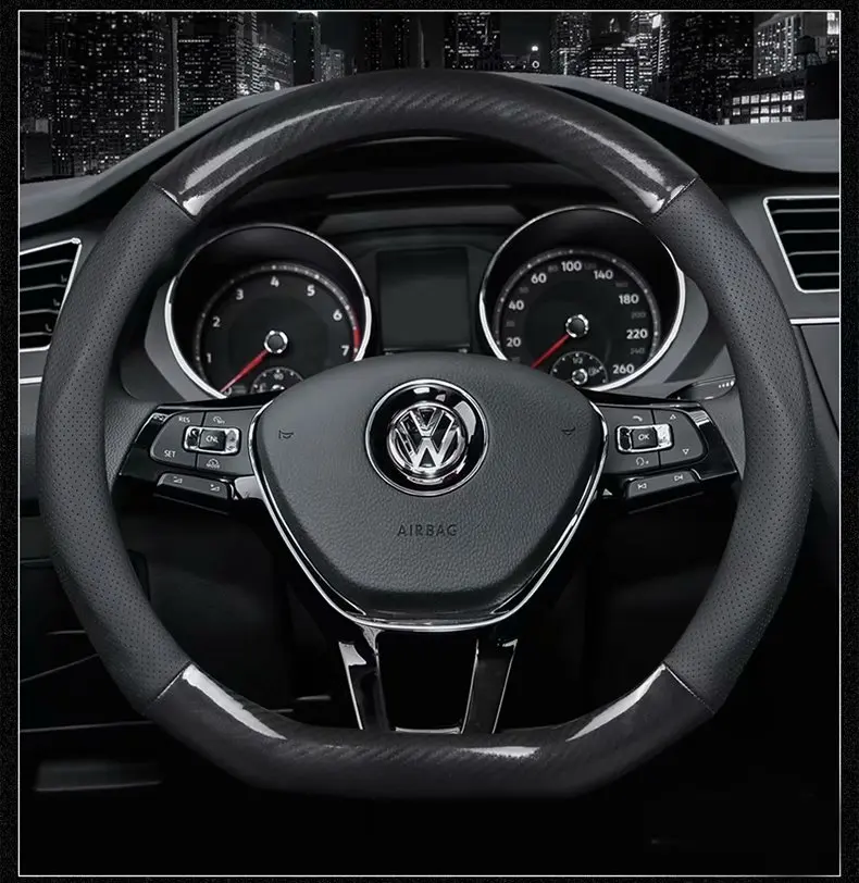 Крышка рулевого колеса автомобиля 37 38 см 1" для Volkswagen Vw Atlas/Teramont CrossGolf wagon AllTrack Touran Tiguan Sharan Suran - Название цвета: B black no logo