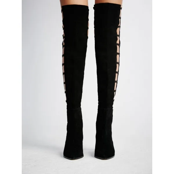 black_long_boots_suede_round_toe_flat_knee-high_boots_3_