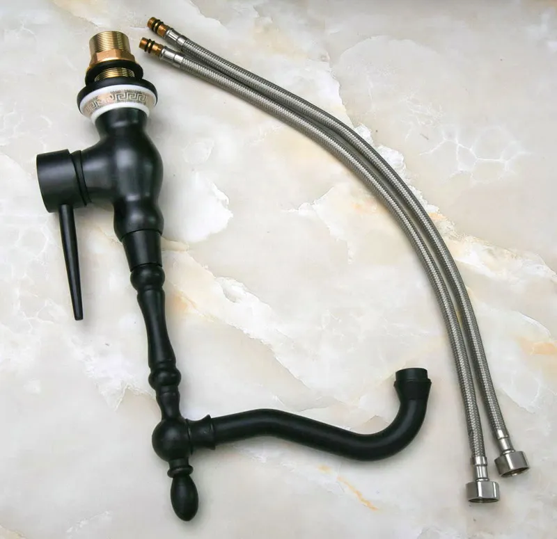 Black Oil Rubbed Bronze Ceramic Base Kitchen Wet Bar Bathroom Vessel Sink Faucet Single Hole Swivel Spout Mixer Tap anf663