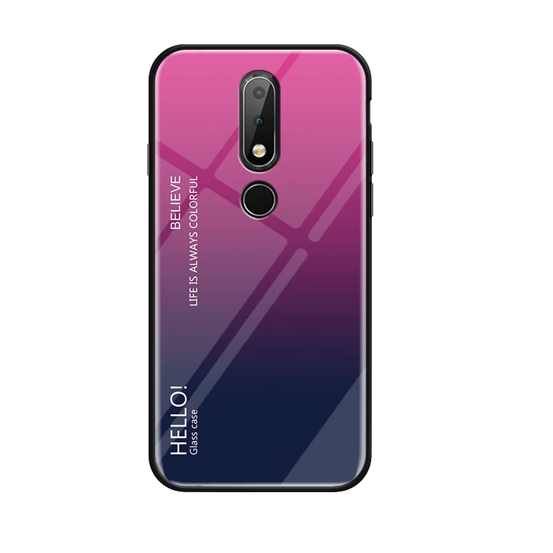 Модный градиентный чехол из закаленного стекла для Nokia 8 Sirocco, глянцевая жесткая задняя крышка для Funda Nokia 7 3 3,1 7,1 6,1 Plus - Цвет: Rose Red