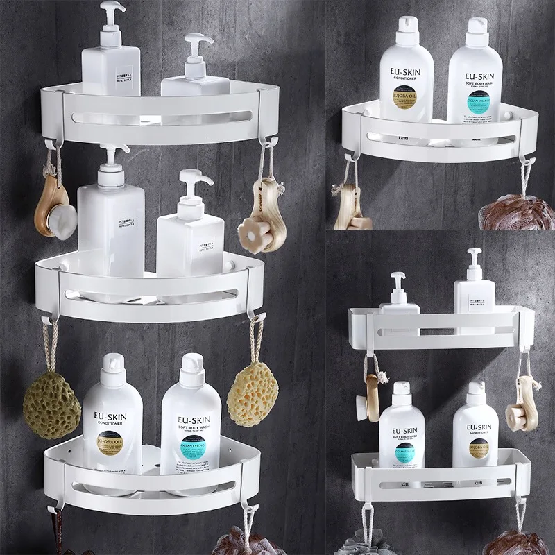 Nail Free Bathroom Shelf Cosmetic Rack With Single Lever Bathroom Rack