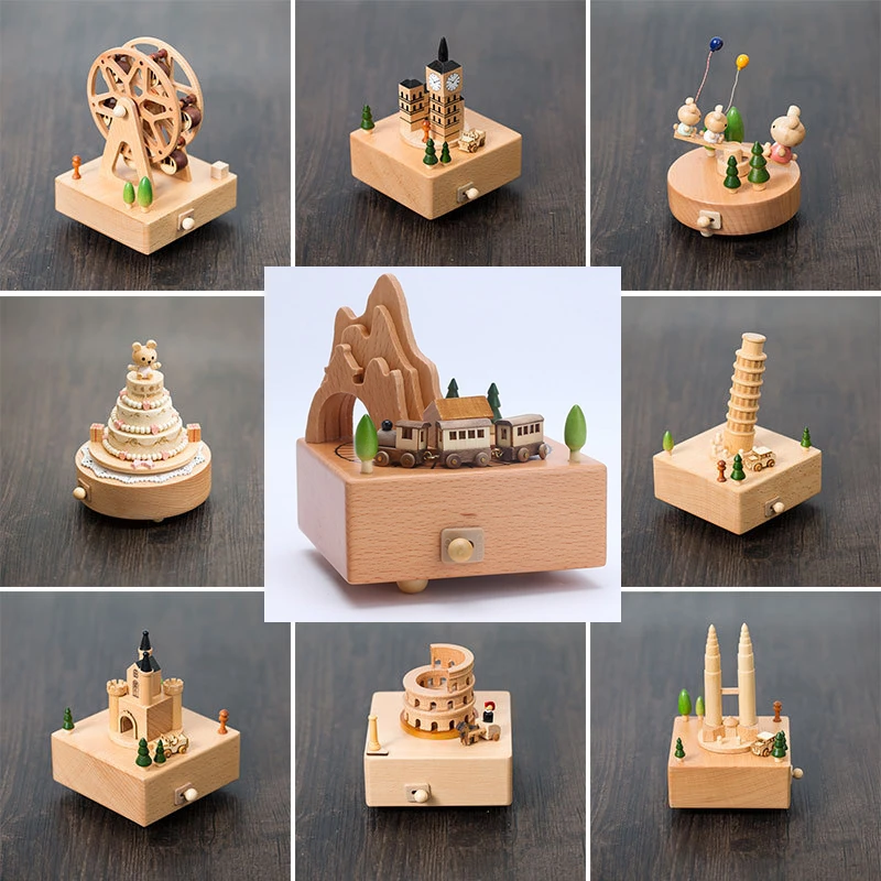 

Mechanical Wooden Music Box 18 Tones caja Musical Carousel Happy Birthday Wooden Cakets Musica Home Decor Early Education Toys