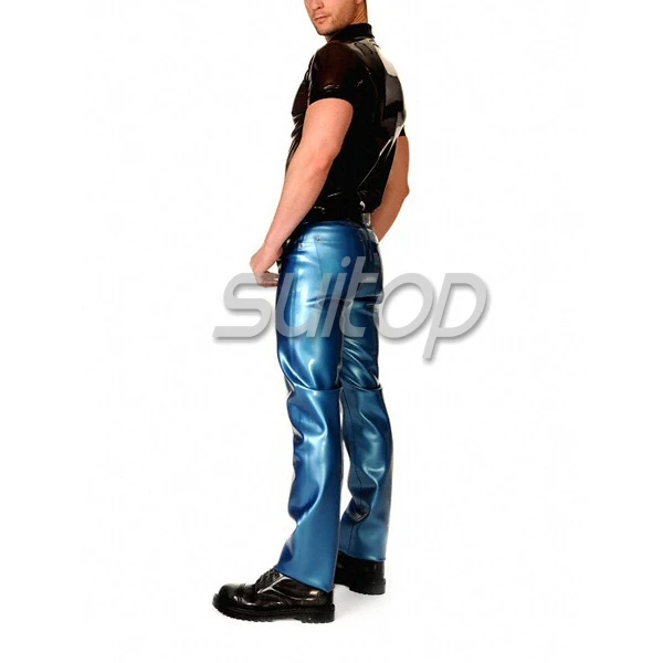 Мужские латексные Металлические Синие резиновые брюки (без верха)|rubber trousers|latex men