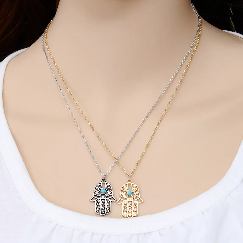 

2018 Moana Real Rushed Maxi Necklace Collier Brand Design Luck Hamsa Hand Pendants Fatima For Palm Statement Charm Collares