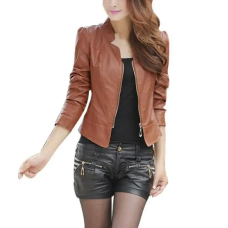 discount  Autumn Women Jacket Solid Women Basic Coats Coat Jacket Slim Women PU Leather Jacket Zipper