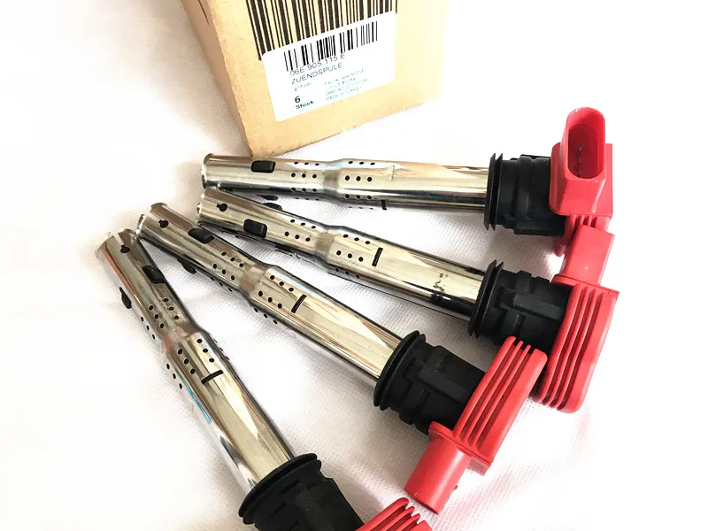 

6PC Red Ignition Coil Fit For VW Touareg A4 S4 A5 A6 S6 Alroad A7 A8 Quattro Q5 Q7 R8 2.8 3.0 3.2 V6 4.2 V8 5.2 V10 06E905115E