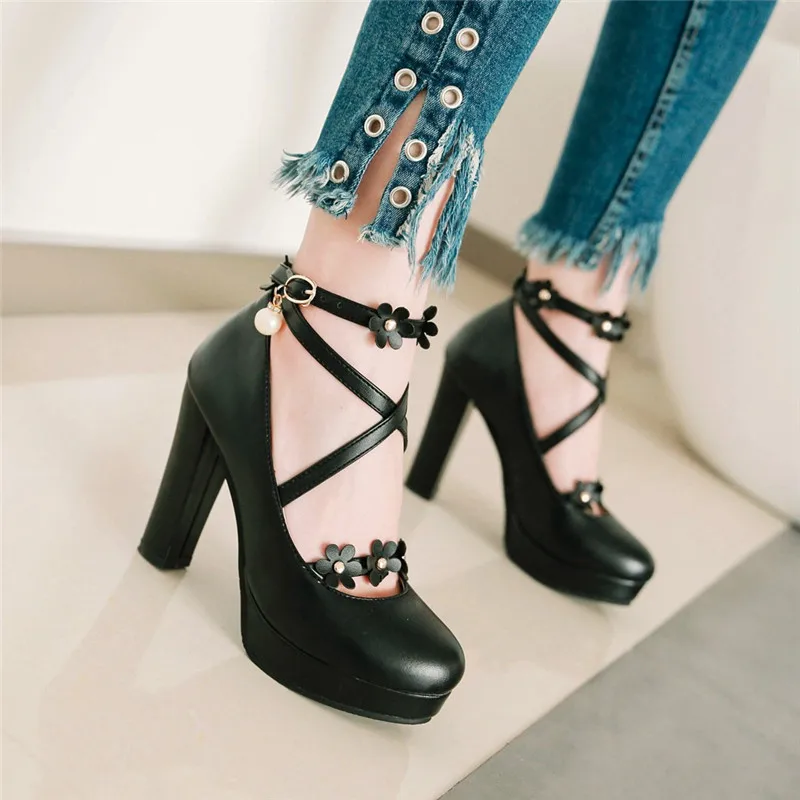 

KARINLUNA 2019 Flowers High Heel Women's Ankle Strap Pumps Platform Party Wedding Bridal Shoes Woman Big Size 33-43