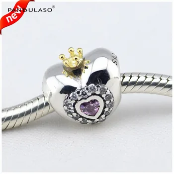 

100% 925 Sterling Silver Jewelry Beads Fits European Charm Bracelet & Choker Heart with Crown Bead Women DIY Jewelry