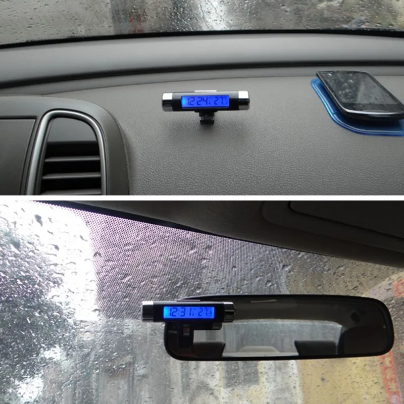 1 шт. цифровой 2 в 1 Автомобильные ЖК-часы и температурный дисплей электронные часы термометр вентиляционное отверстие выход Синяя подсветка с зажимом
