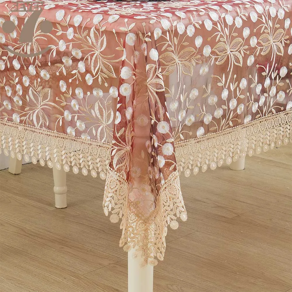 

Free Shipping Banquet Wedding Tablecloth Burgundy Colours Organza Embroidered Table Cloth For Home Dining Decoration