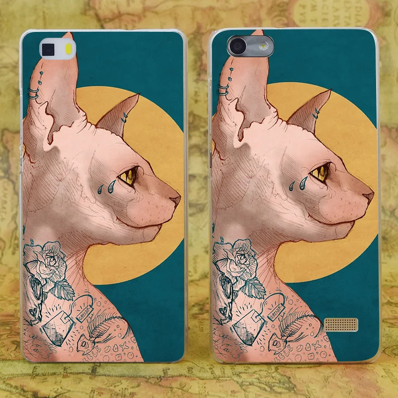 

E1453 Tattoo Sphinx Cat Transparent Hard Thin Skin Case Cover For Huawei P 6 7 8 9 Lite Plus Honor 6 7 4C 4X G7