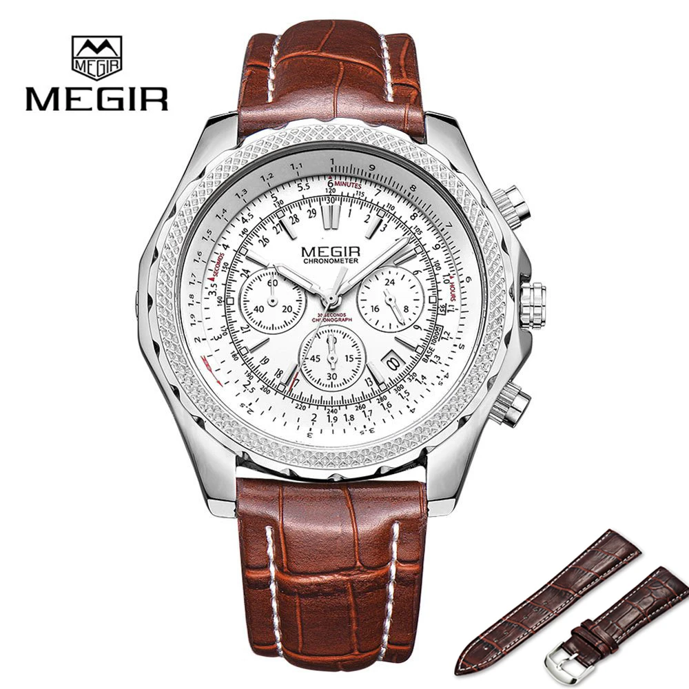 

Fashion Men Watch Top Luxury Brand Megir Quartz watches Military Chronograph Wristwatch Waterproof Calendar Relogio Masculino