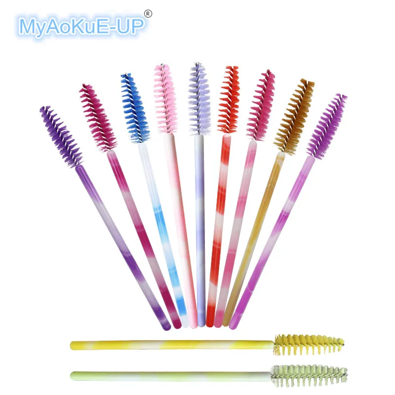 

200pcs/lot Disposable Colorful Handle Mix Colors Makeup Brushes One-off Eyelashes Mascara Wands Applicator Eyelash Extension