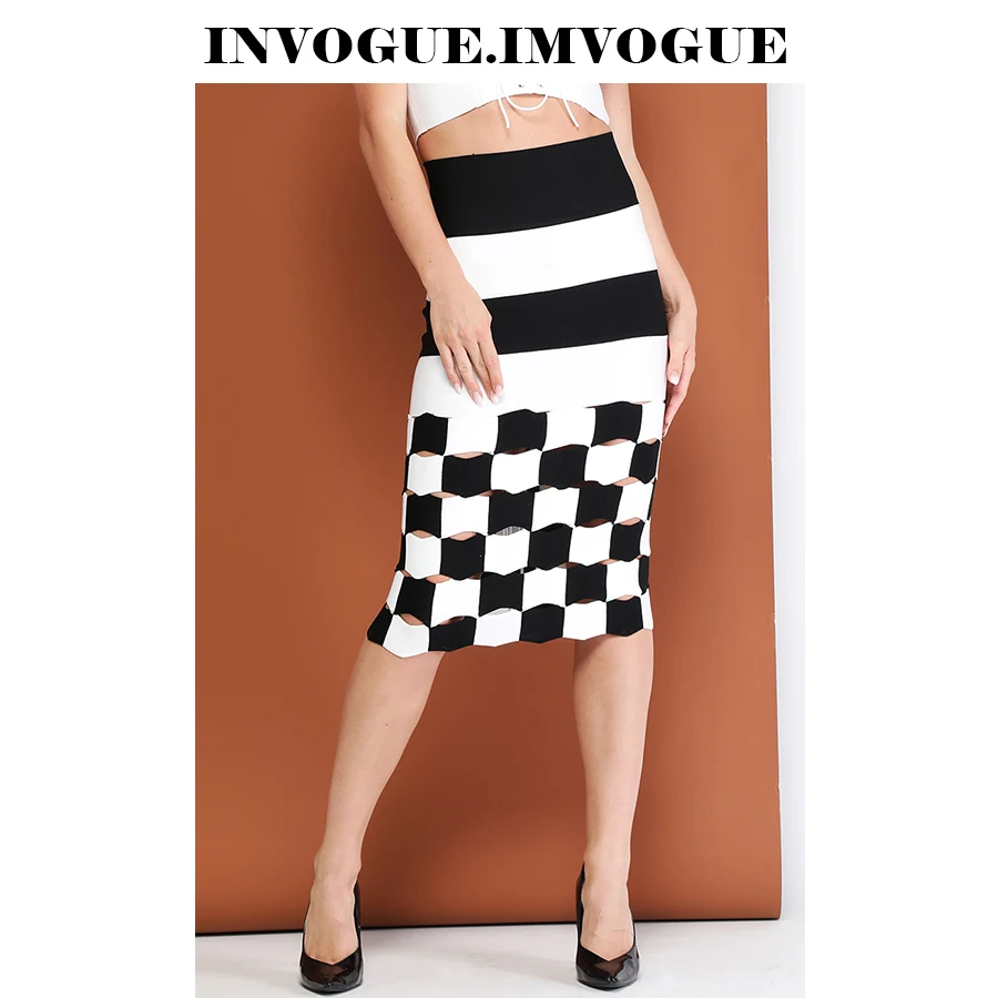 INVOGUE. IMVOGUE новинка 2019 черная и белая полосатая открытая высокая талия сексуальная