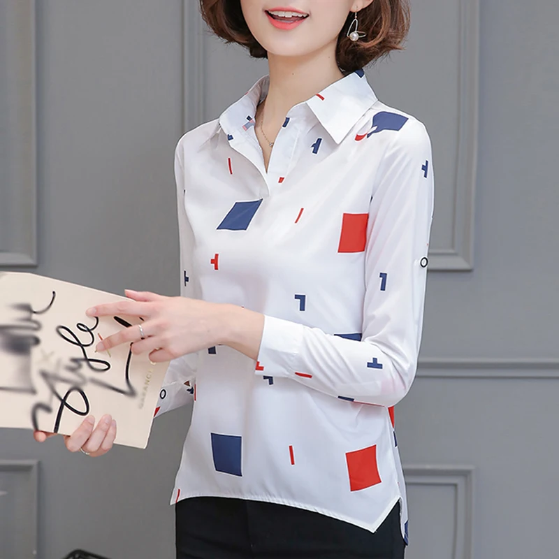 

Summer Women Blouses 2019 Fashion Long Sleeve Turn Down Collar Office Chiffon Blouse Casual Shirt Ladies Tops OL Blusas Spring