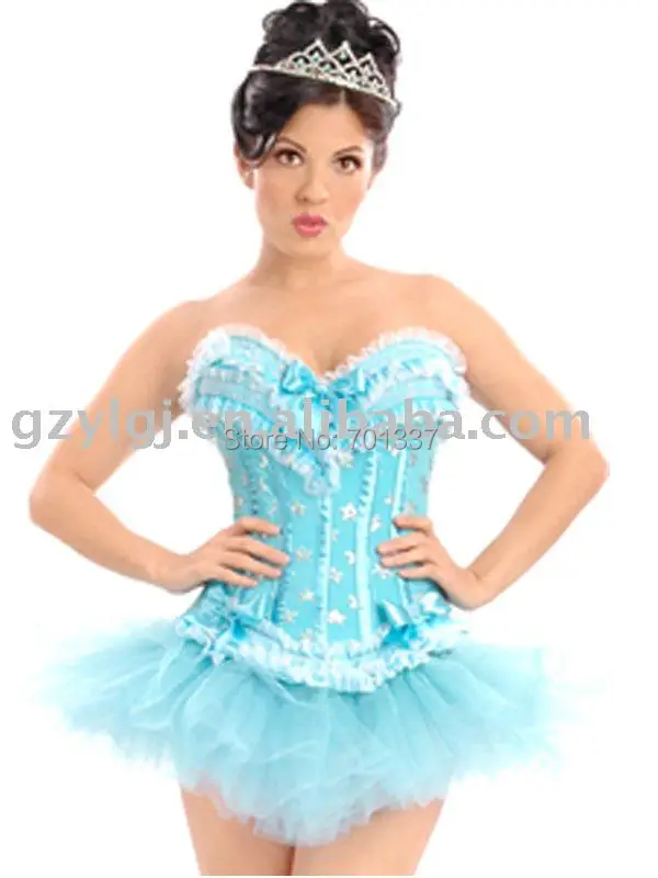 

wholesale Sexy lingerie Women's Fancy Dress Satin Lace Up Basque Corset Separate Tutu S-XXL blue B1584