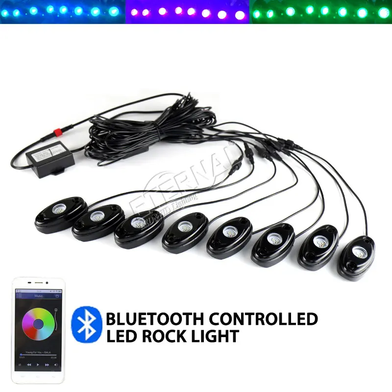 

8pcs/set 9W boat led deck lamp RGB led rock light bluetooth car kit for off-road vehicle with Bluetooth remote control