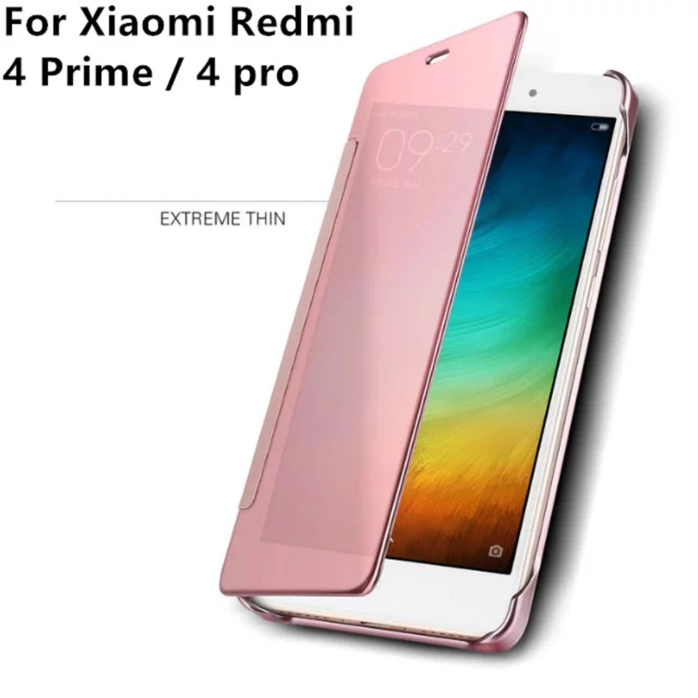 

For Xiaomi Redmi 4 Prime Luxury Gold Original Case for Xiaomi Redmi 4 Pro PC Mirror Leather Smart View Flip Electroplating Cover