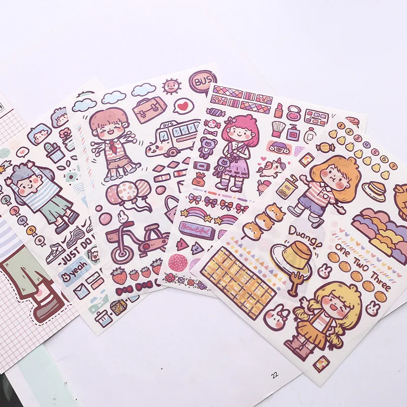 

4 Sheets/Pack Kawaii Korean Girl Diary Stickers DIY Scrapbooking Sticker Cute Stationery Child Toy Stickers