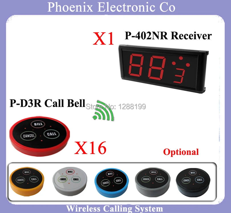 

Wireless Calling System Wireless Service Calling Button Pager,16pcs D3R Buttons &1pcs P-402NR Display Screen DHL Free Shipping