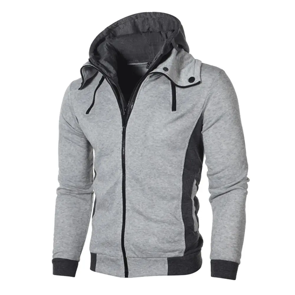 MISSKY Men Fashion Double Zipper Hooded Sweatshirt Long Sleeve Casual