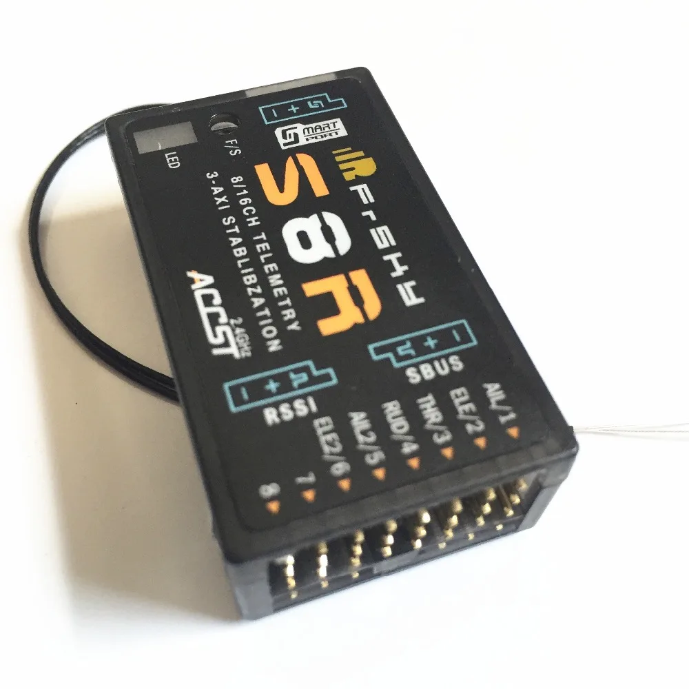 

Original Frsky S8R 16CH 3-Axis Stablibzation RSSI PWM Output Telemetry Receiver With Smart Port for airplane