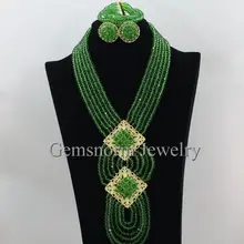 Зеленые нигерийские бусы для свадьбы Африканский зеленый бисер ювелирный набор кристалл ожерелье браслет серьги гвоздики Набор WB752