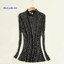 Новое прибытие чистого шелка трикотажные леди стоячий воротник футболка с длинным рукавом, шелк плюс размер гофрированный воротник печати футболки женщин