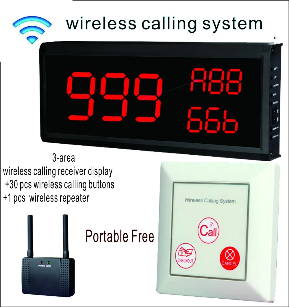 Long Distance Repeater +30 Portable Free Caller +Number Receiver Wireless paging System for Restaurant Cafe Shop Hospital | Электроника