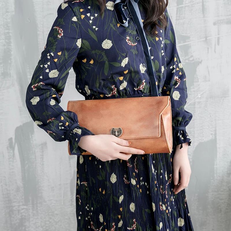 

Reteo Women's Messenger Sling Bags 2018 Genuine Leather Shoulder Bag Handmade Cowhide Lady Lock Handbag Evelope Clutches Bag