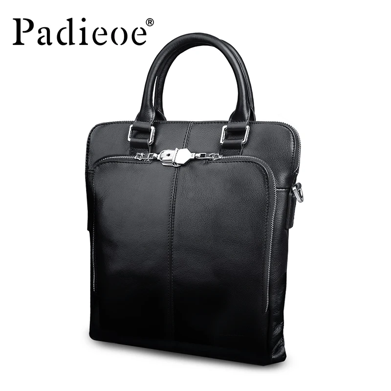 

Padieoe Men's Genuine Cowhide Business Handbag Real Cow Leather Shoulder Bag Famous Brand Tote Bags With Zipper Lock NB160880-2