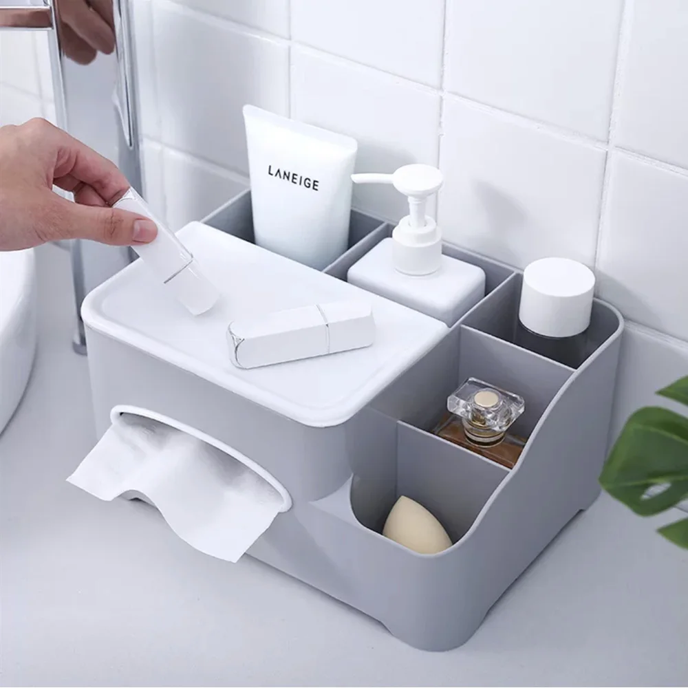 

Multifunction Plastic Tissue Box Desk Organizer Makeup Cosmetic Storage Box Sundries Container for Home